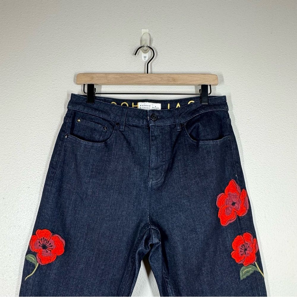 Kate Spade Broome Street Poppy Embroidered Straight Leg Jeans Floral Preppy 29 - Picture 2 of 9